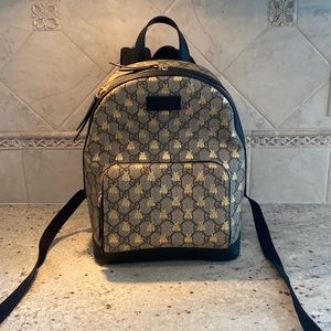 Gucci Brown and Gold GG Supreme Monogram Bee Print Small Backpack.